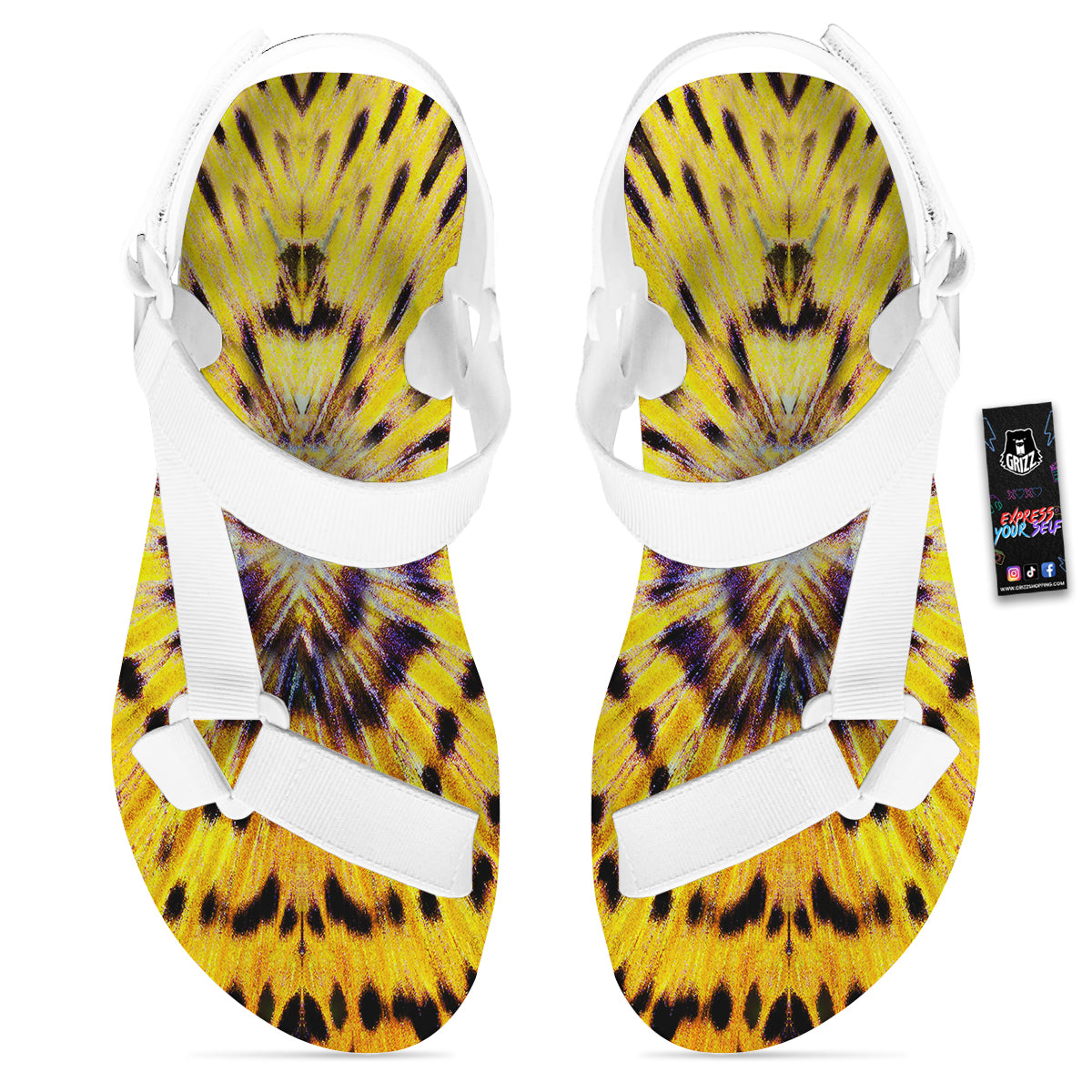 Butterfly Wing Skin Yellow Print White Open Toe Sandals-grizzshop