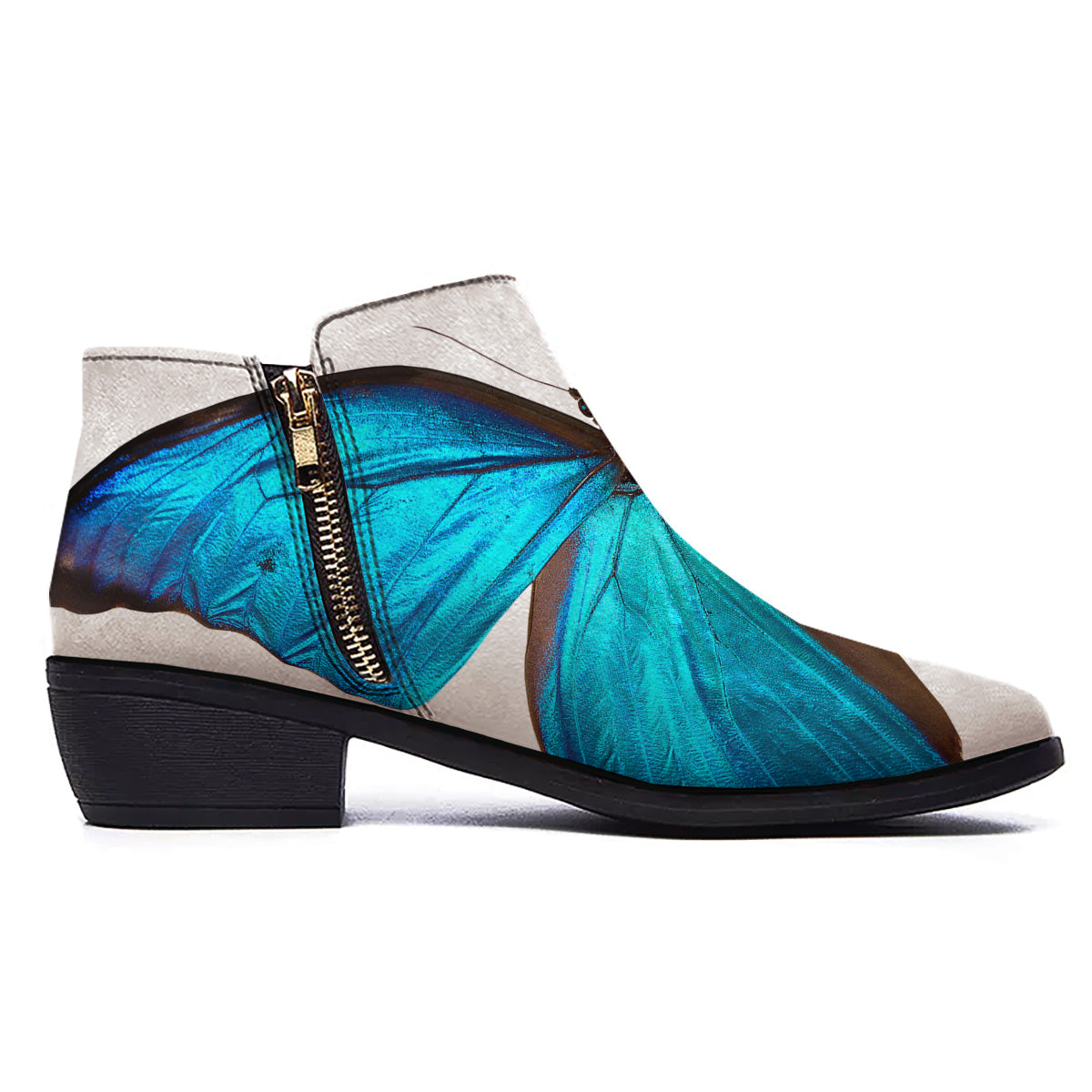 Butterfly Wings Blue Monarch Print Ankle Boots-grizzshop