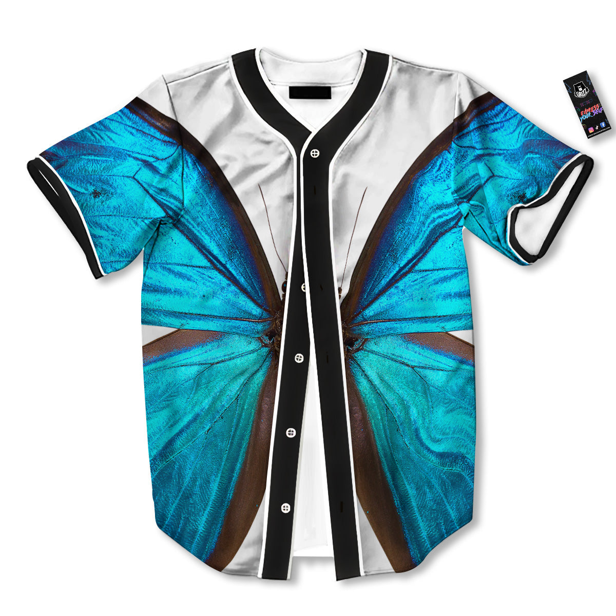 Butterfly Wings Blue Monarch Print Baseball Jersey-grizzshop