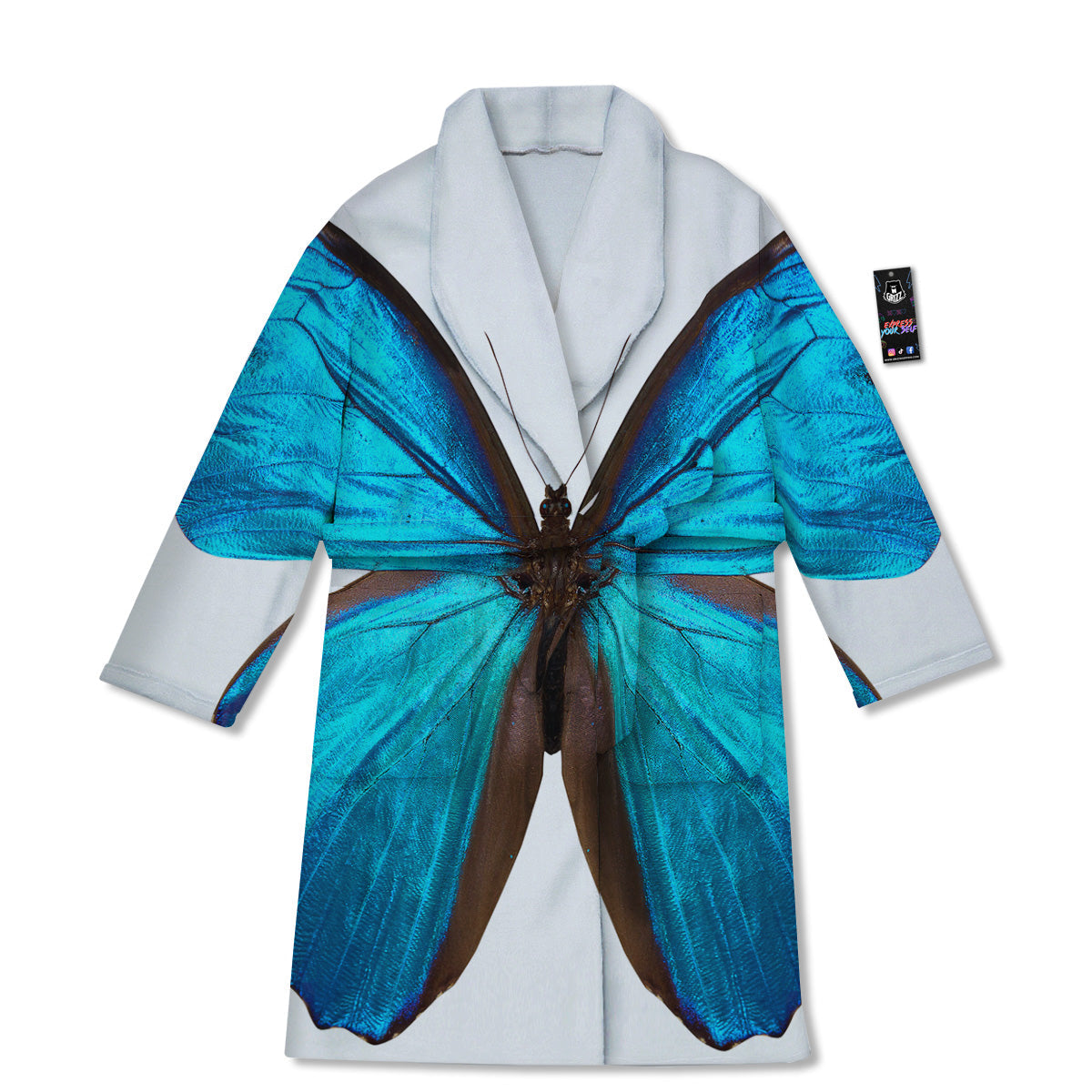 Butterfly Wings Blue Monarch Print Bathrobe-grizzshop
