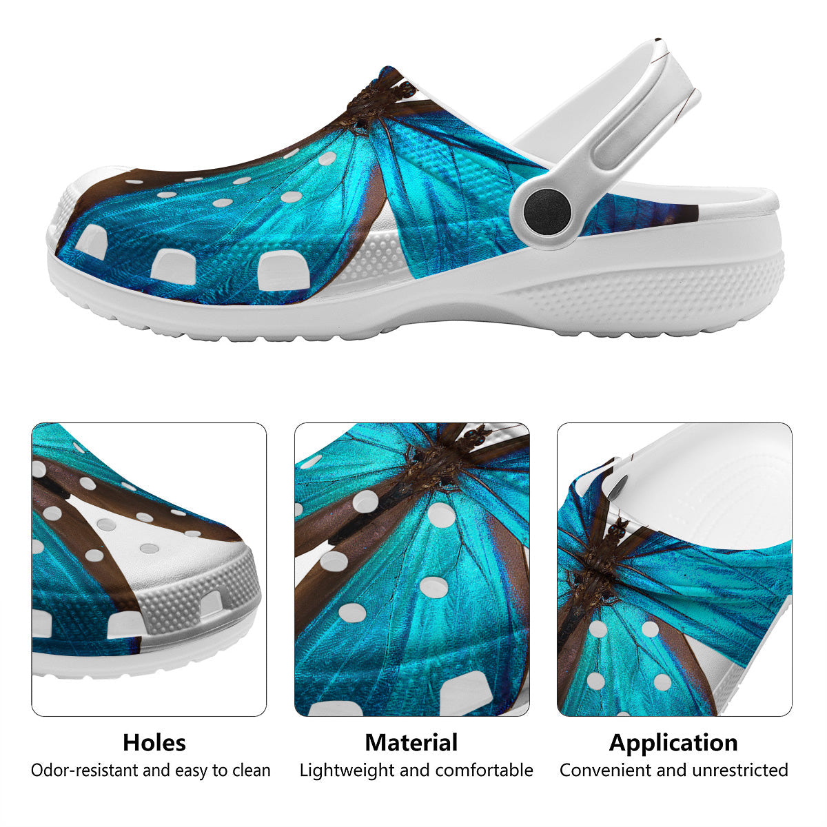Butterfly Wings Blue Monarch Print Clog-grizzshop
