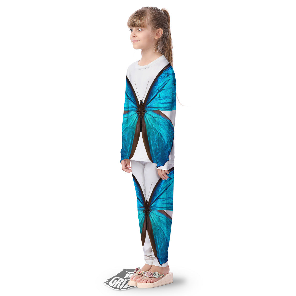 Butterfly Wings Blue Monarch Print Kid's Pajamas-grizzshop