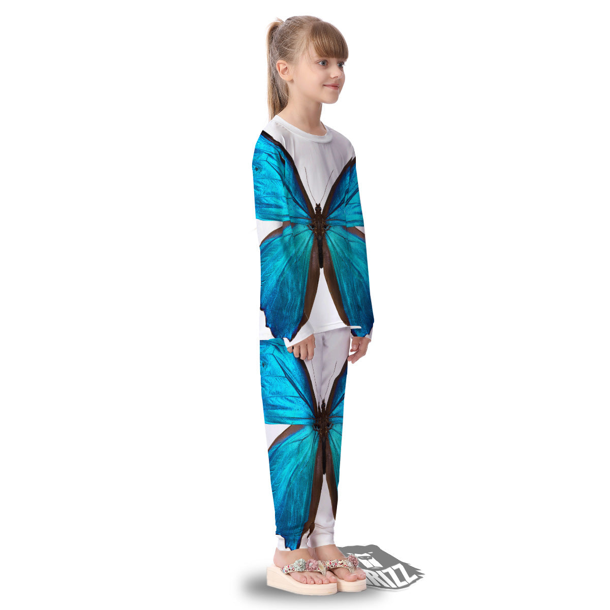Butterfly Wings Blue Monarch Print Kid's Pajamas-grizzshop