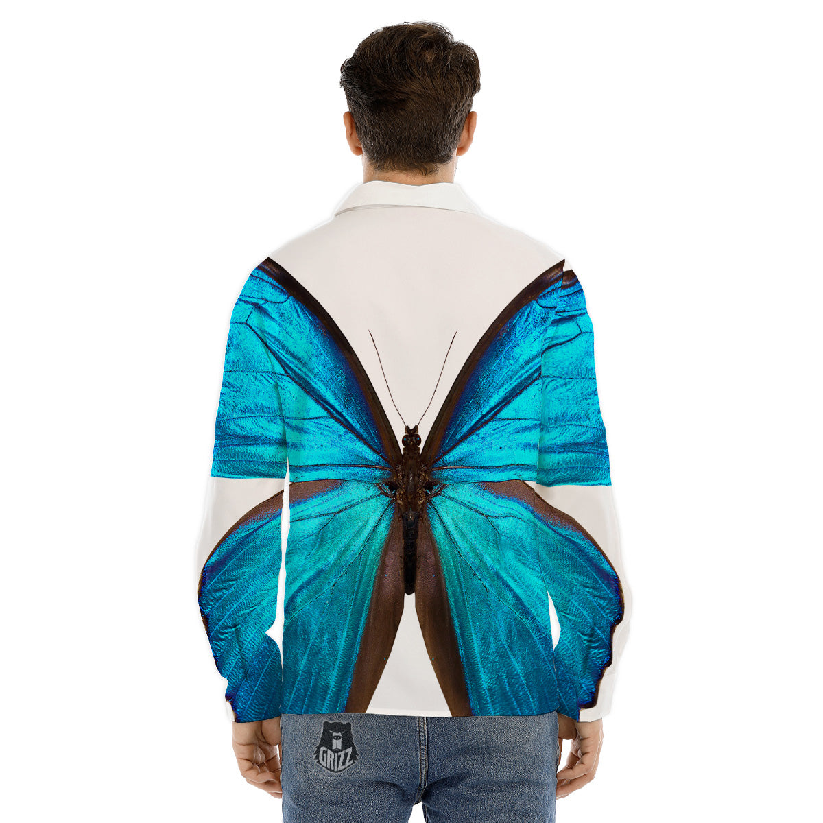 Butterfly Wings Blue Monarch Print Men's Dress Shirts-grizzshop