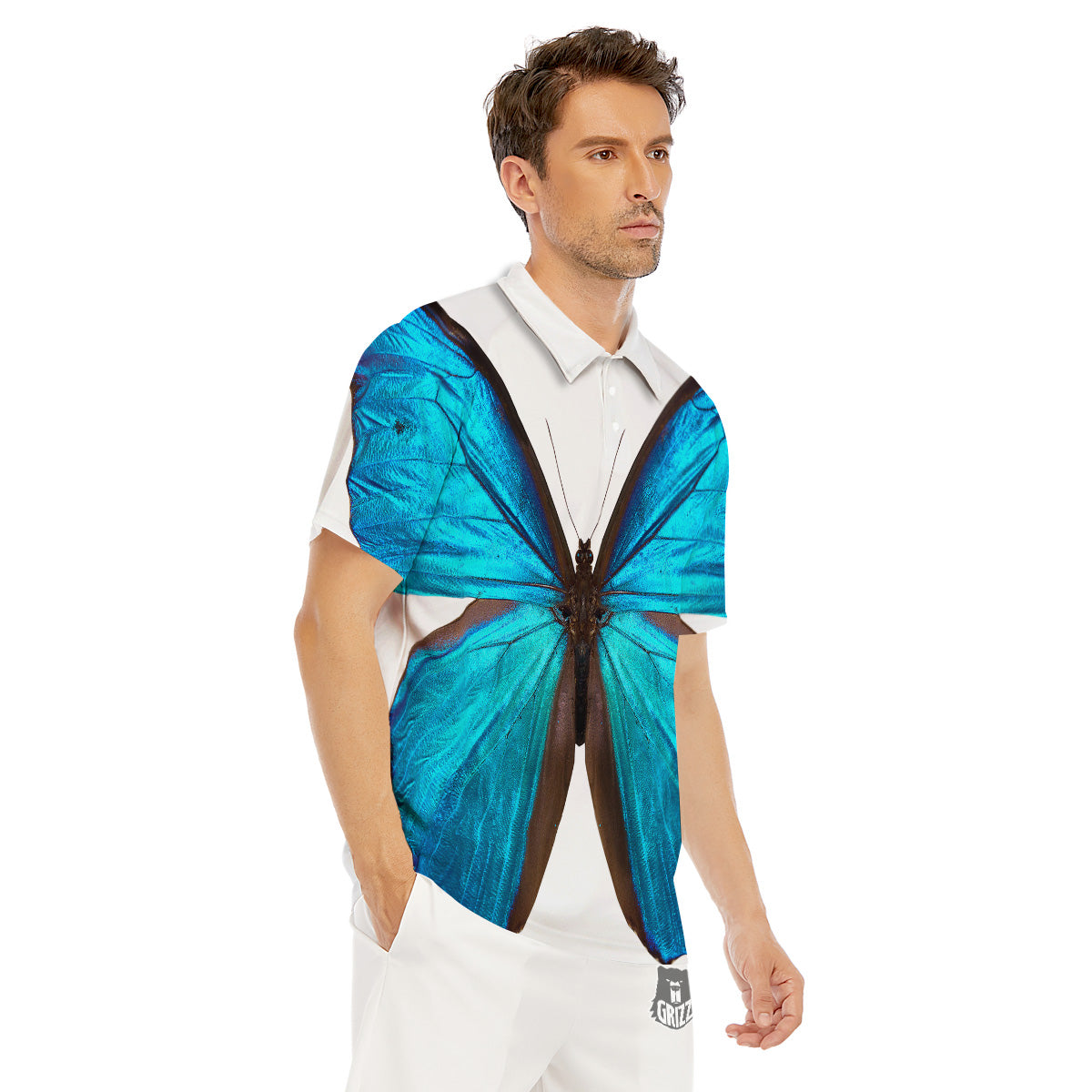 Butterfly Wings Blue Monarch Print Men's Golf Shirts-grizzshop