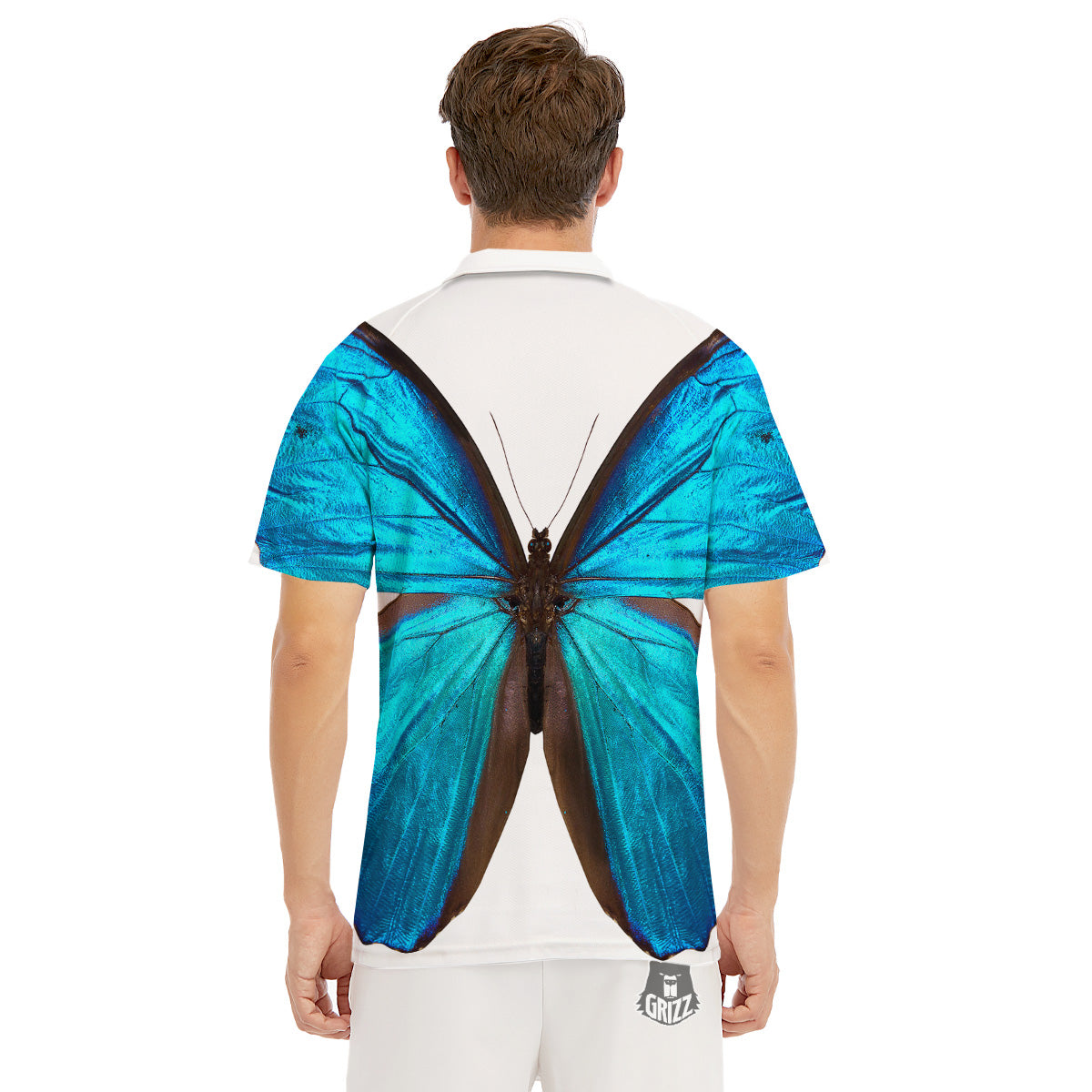 Butterfly Wings Blue Monarch Print Men's Golf Shirts-grizzshop