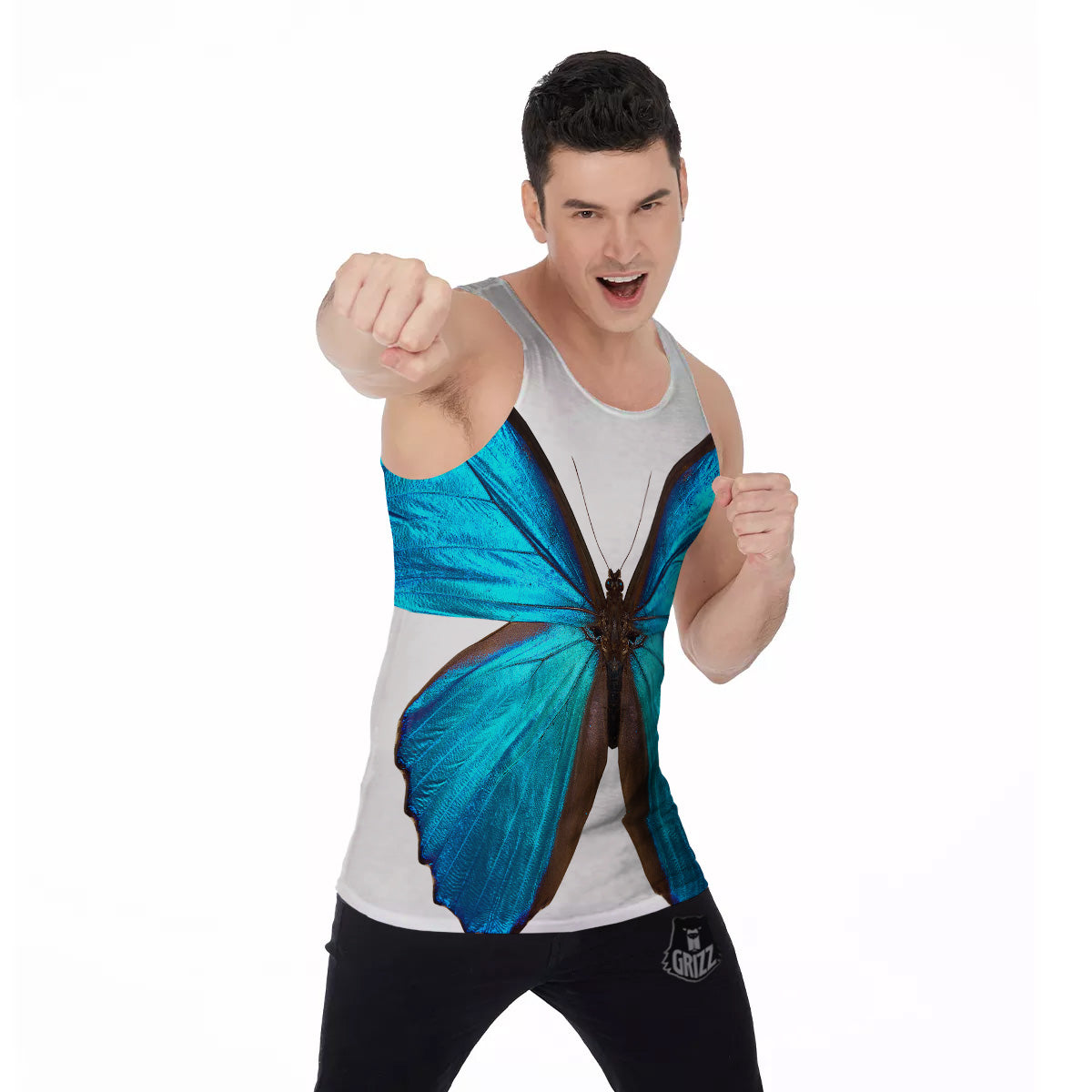 Butterfly Wings Blue Monarch Print Men's Tank Top-grizzshop