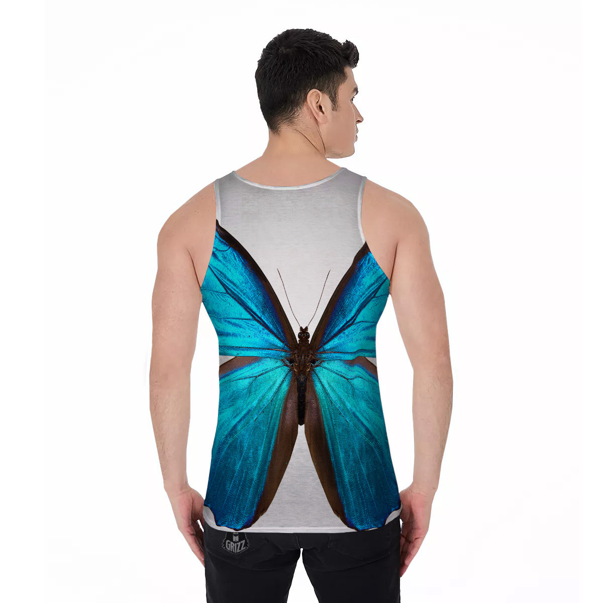 Butterfly Wings Blue Monarch Print Men's Tank Top-grizzshop
