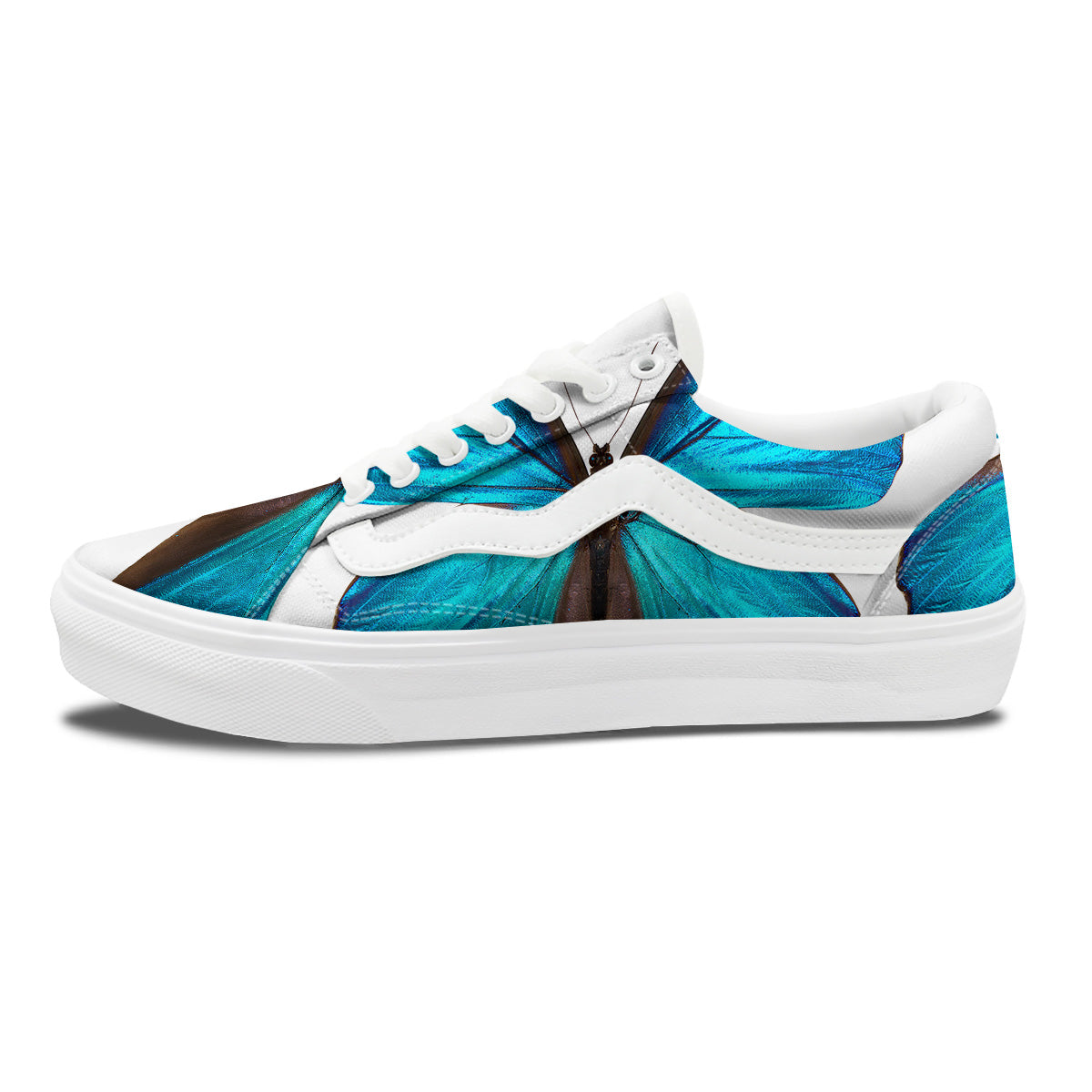 Butterfly Wings Blue Monarch Print Skate Shoes-grizzshop