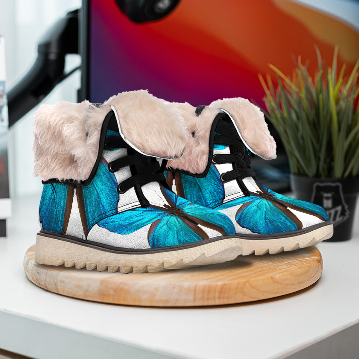 Butterfly Wings Blue Monarch Print Snow Boots-grizzshop