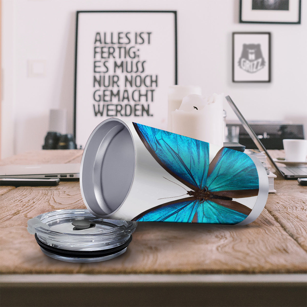Butterfly Wings Blue Monarch Print Tumbler-grizzshop