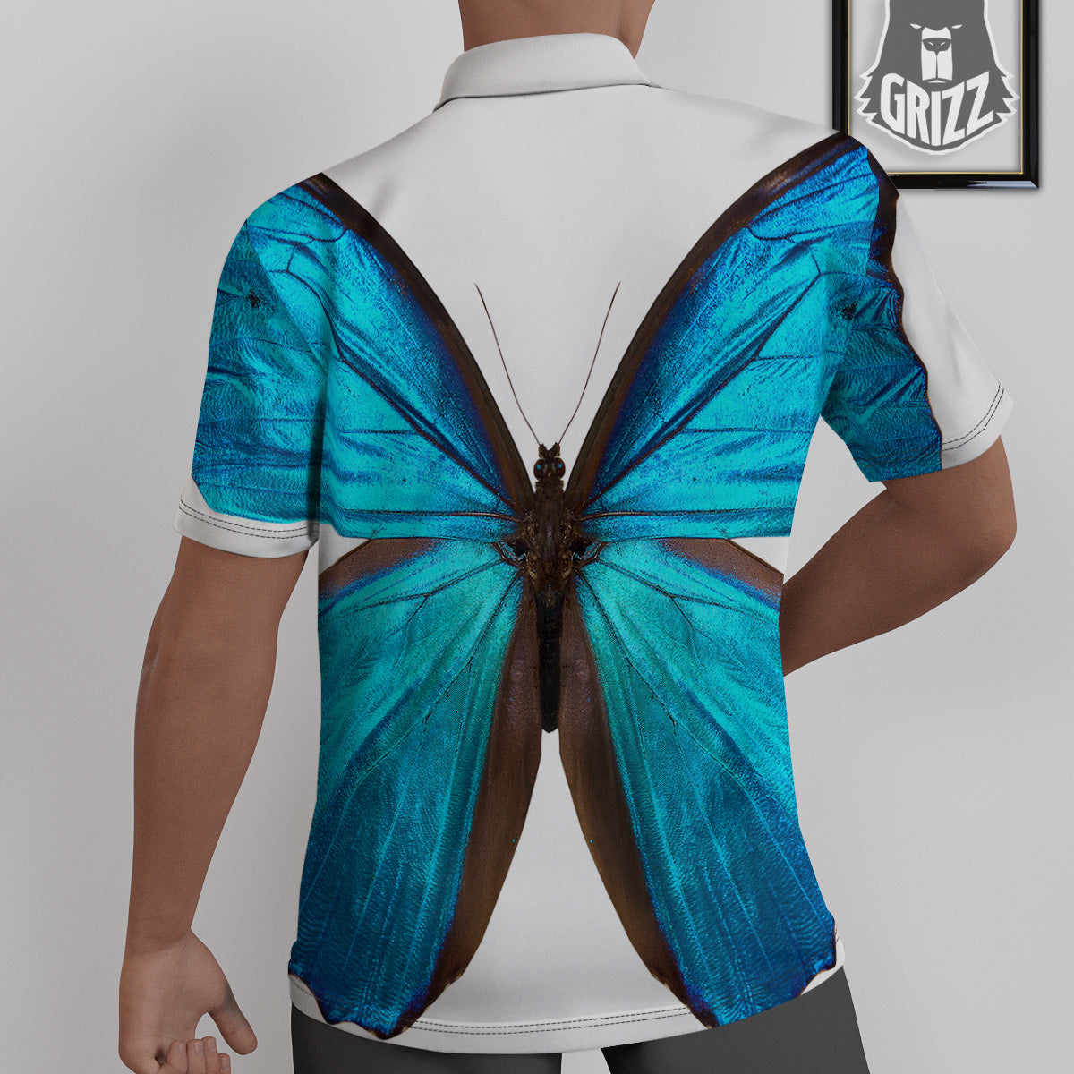 Butterfly Wings Blue Monarch Print Untucked Shirts-grizzshop