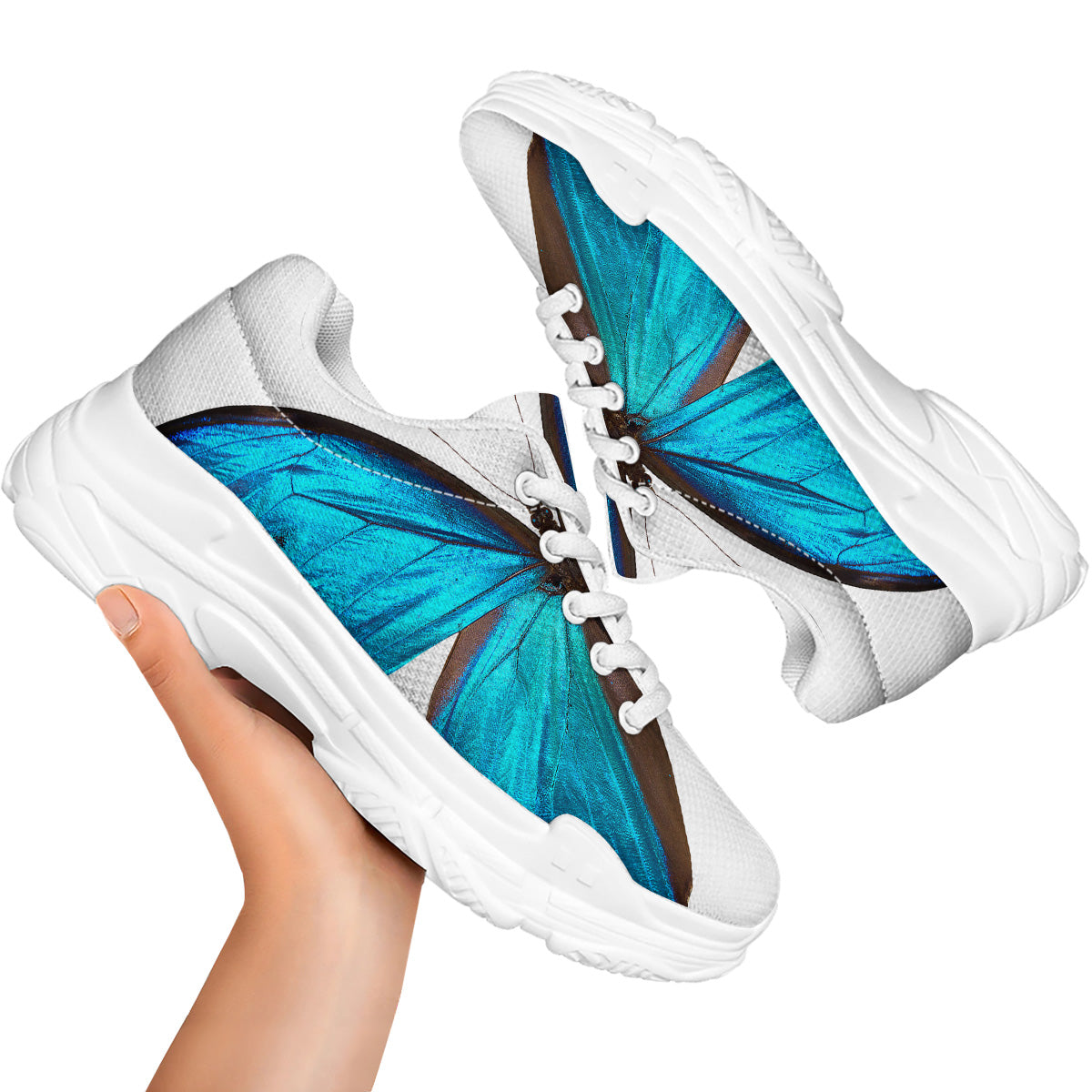 Butterfly Wings Blue Monarch Print White Chunky Shoes-grizzshop