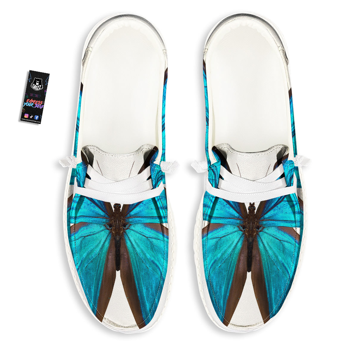 Butterfly Wings Blue Monarch Print White Loafers-grizzshop