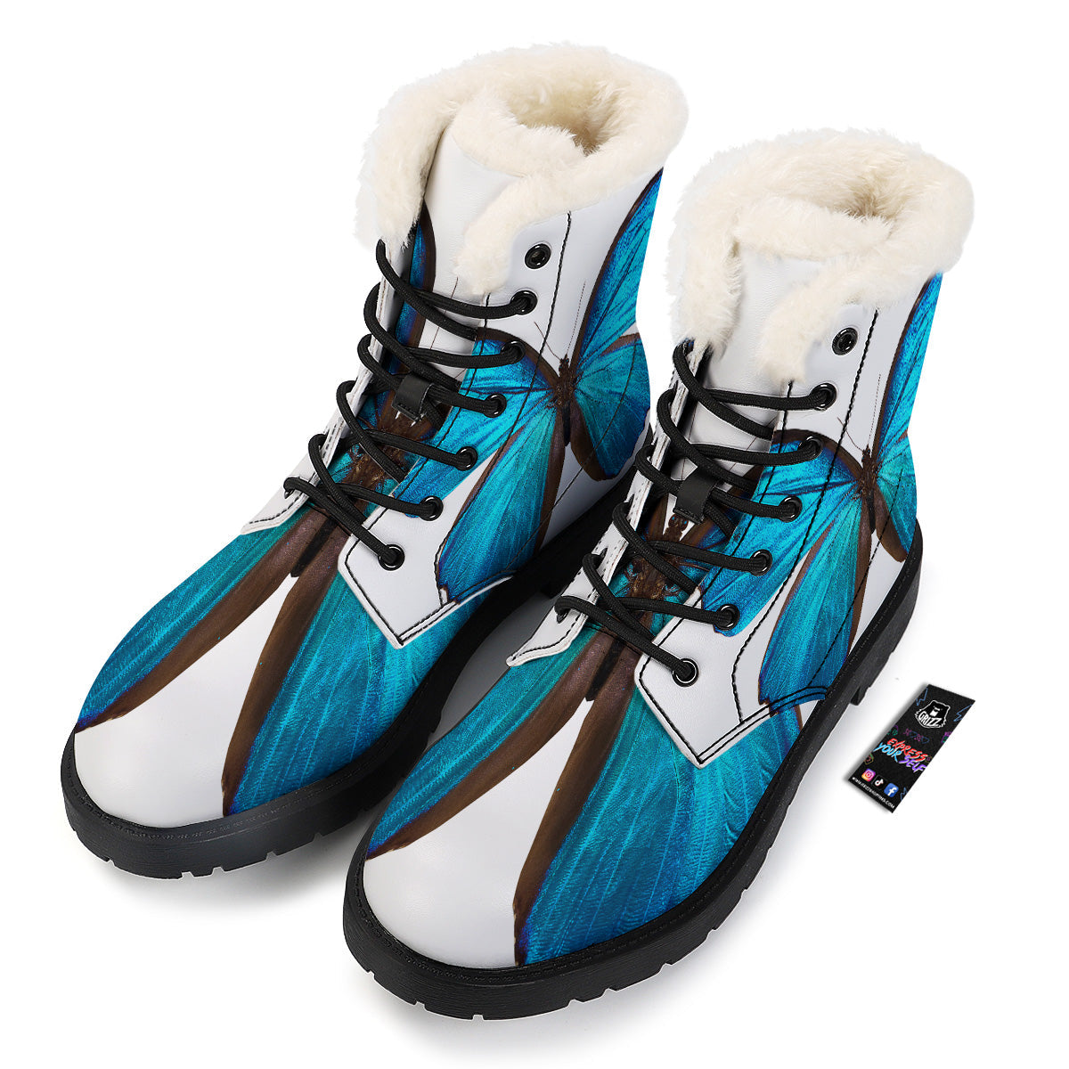 Butterfly Wings Blue Monarch Print Winter Boots-grizzshop
