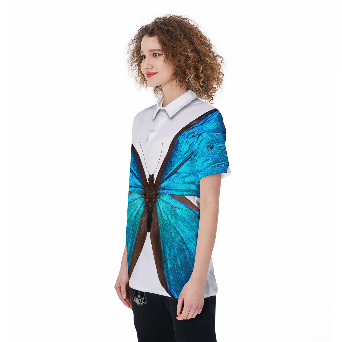 Butterfly Wings Blue Monarch Print Women's Golf Shirts-grizzshop