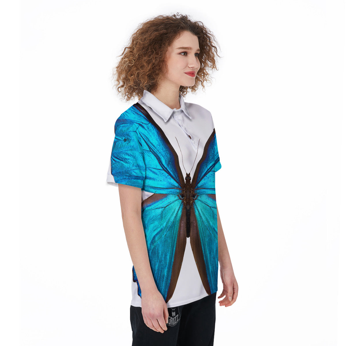 Butterfly Wings Blue Monarch Print Women's Golf Shirts-grizzshop
