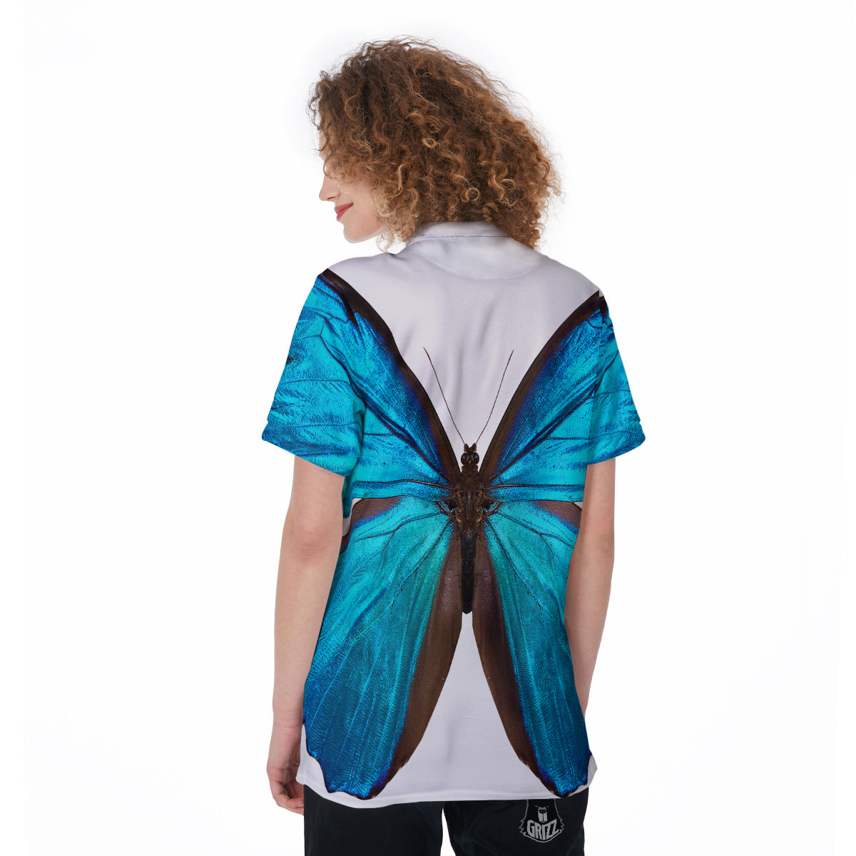 Butterfly Wings Blue Monarch Print Women's Golf Shirts-grizzshop
