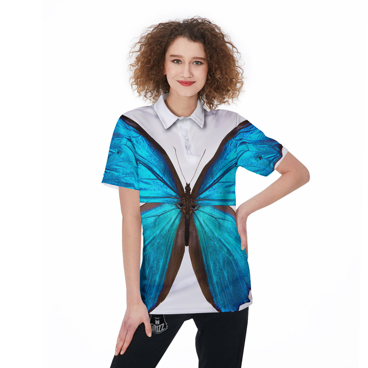 Butterfly Wings Blue Monarch Print Women's Golf Shirts-grizzshop