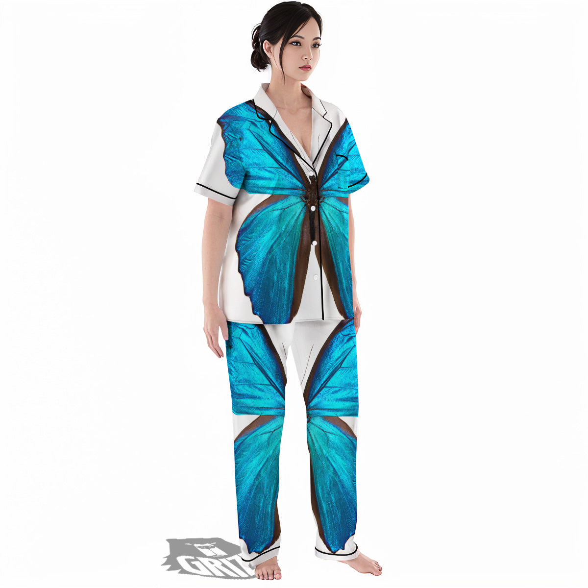 Butterfly Wings Blue Monarch Print Women's Pajamas Set-grizzshop