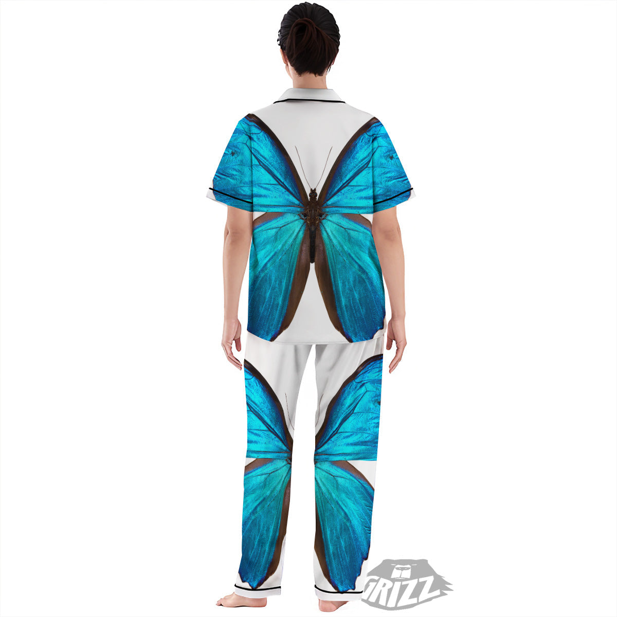 Butterfly Wings Blue Monarch Print Women's Pajamas Set-grizzshop