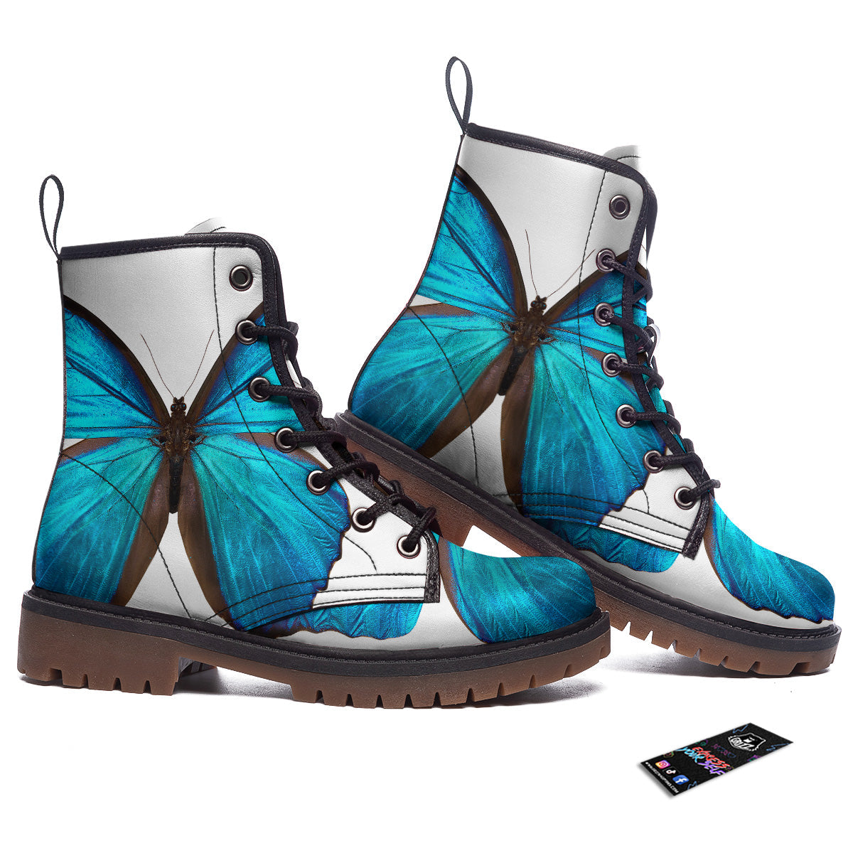Butterfly Wings Blue Monarch Print Work Boots-grizzshop