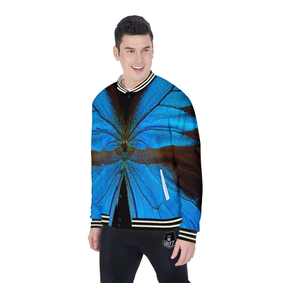 Butterfly Wings Blue Print Baseball Jacket-grizzshop
