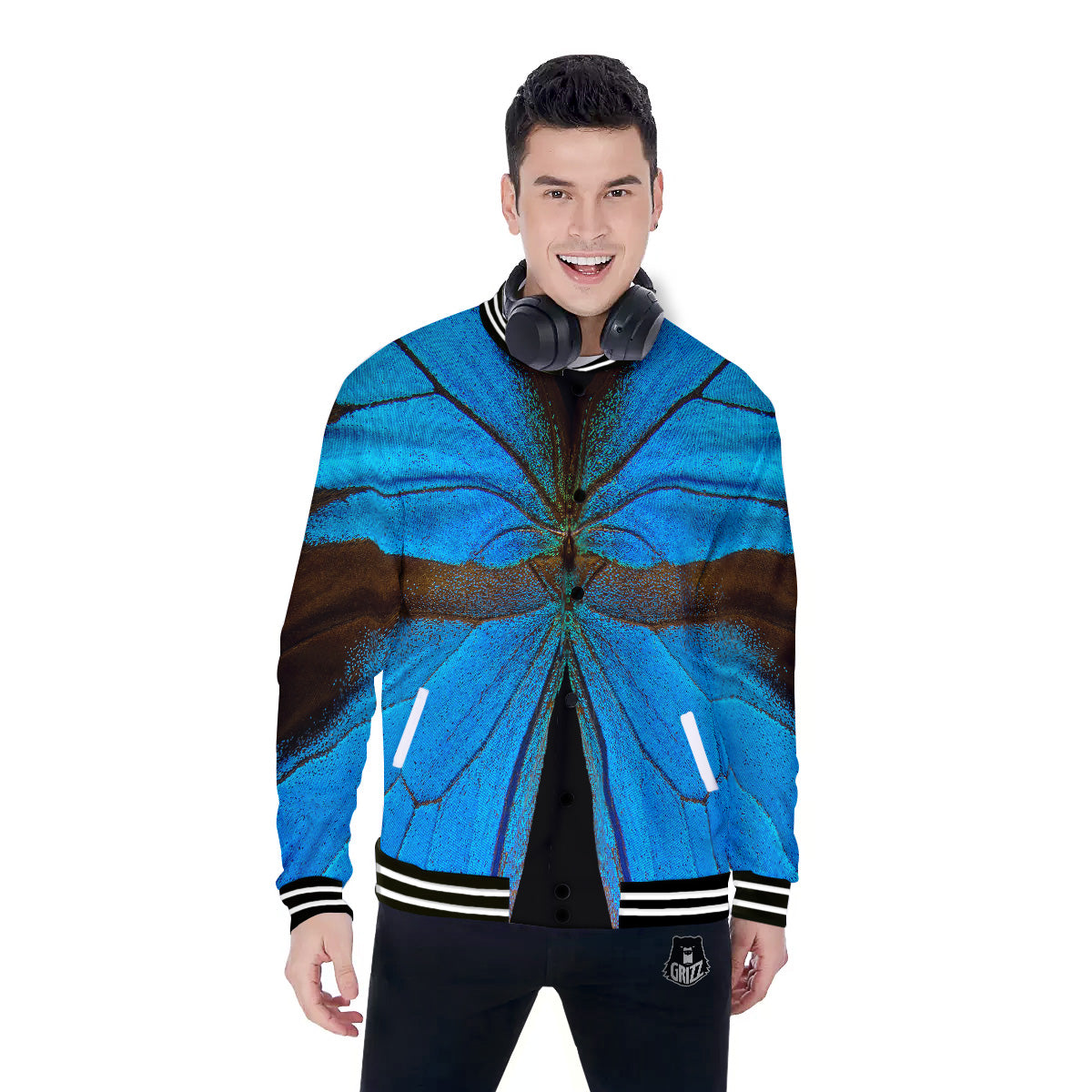 Butterfly Wings Blue Print Baseball Jacket-grizzshop
