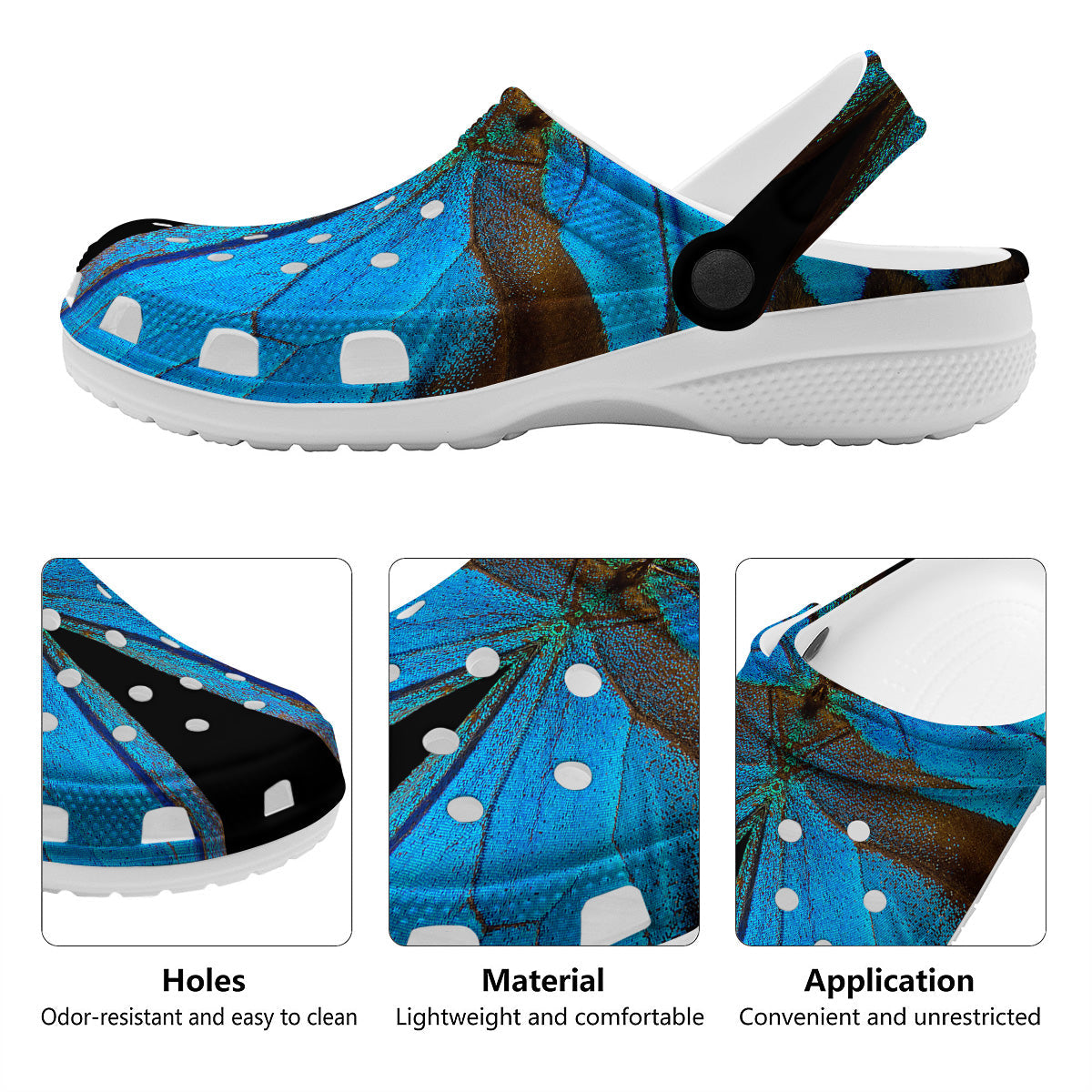 Butterfly Wings Blue Print Clog-grizzshop