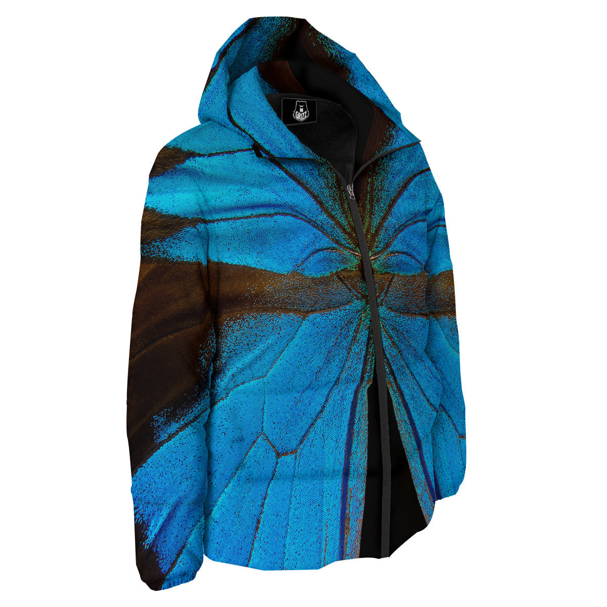 Butterfly Wings Blue Print Down Jacket-grizzshop