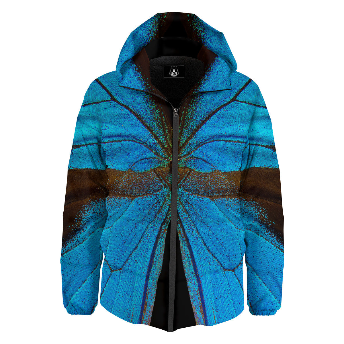 Butterfly Wings Blue Print Down Jacket-grizzshop