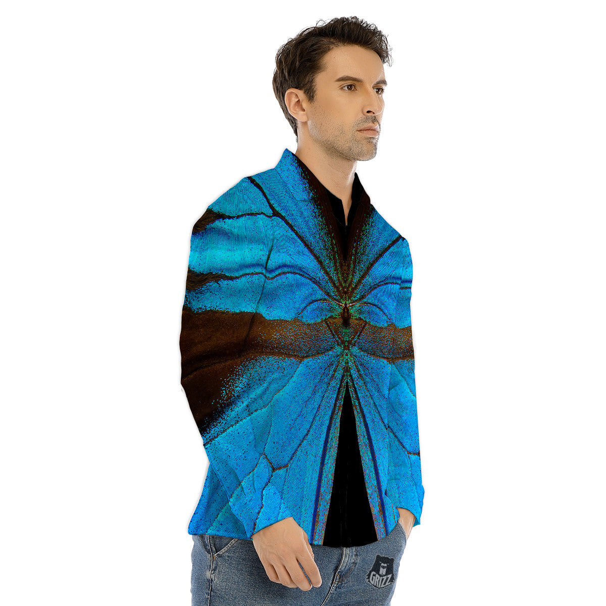 Butterfly Wings Blue Print Men's Dress Shirts-grizzshop