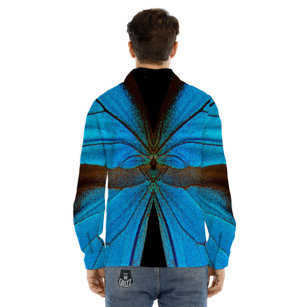 Butterfly Wings Blue Print Men's Dress Shirts-grizzshop