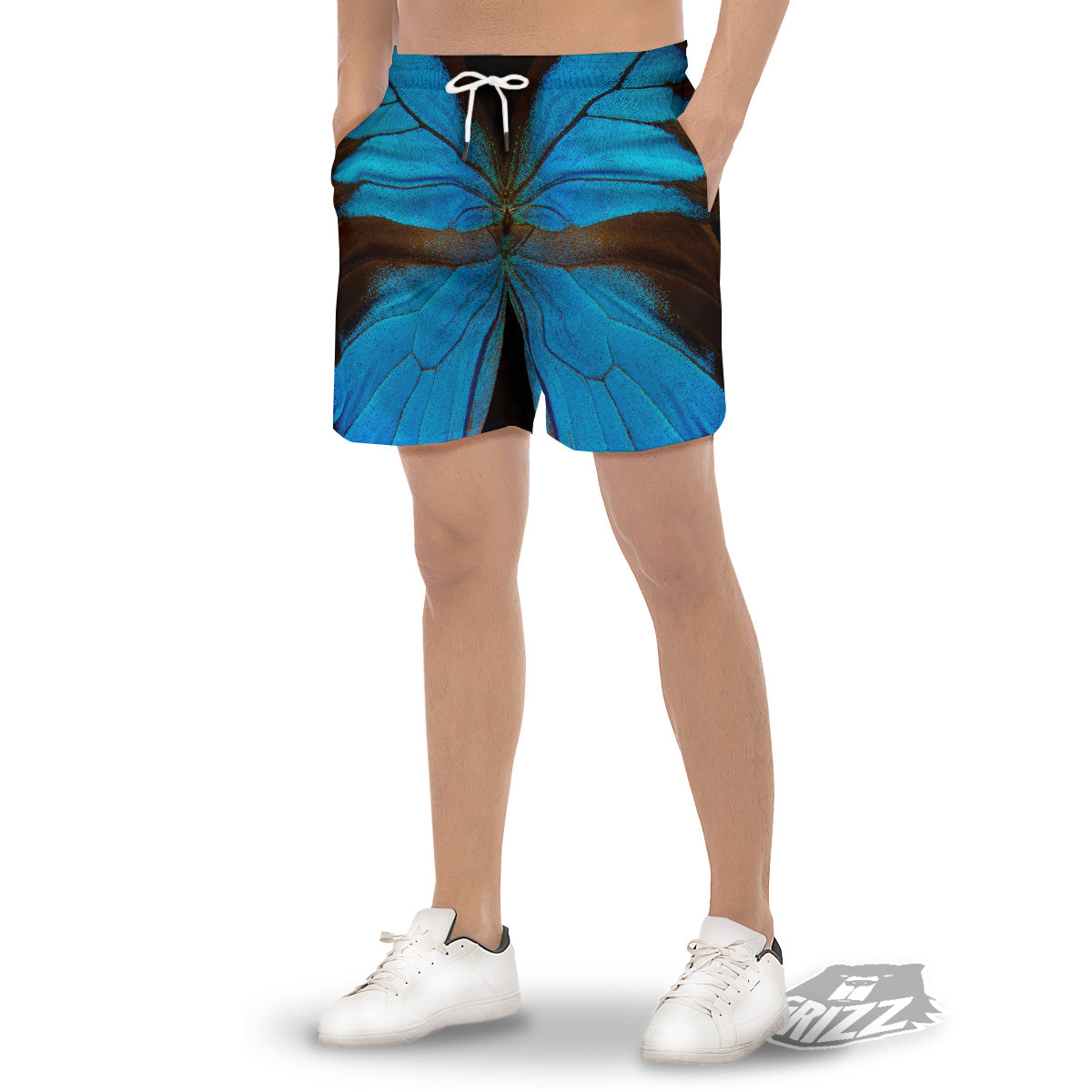 Butterfly Wings Blue Print Men's Gym Shorts-grizzshop