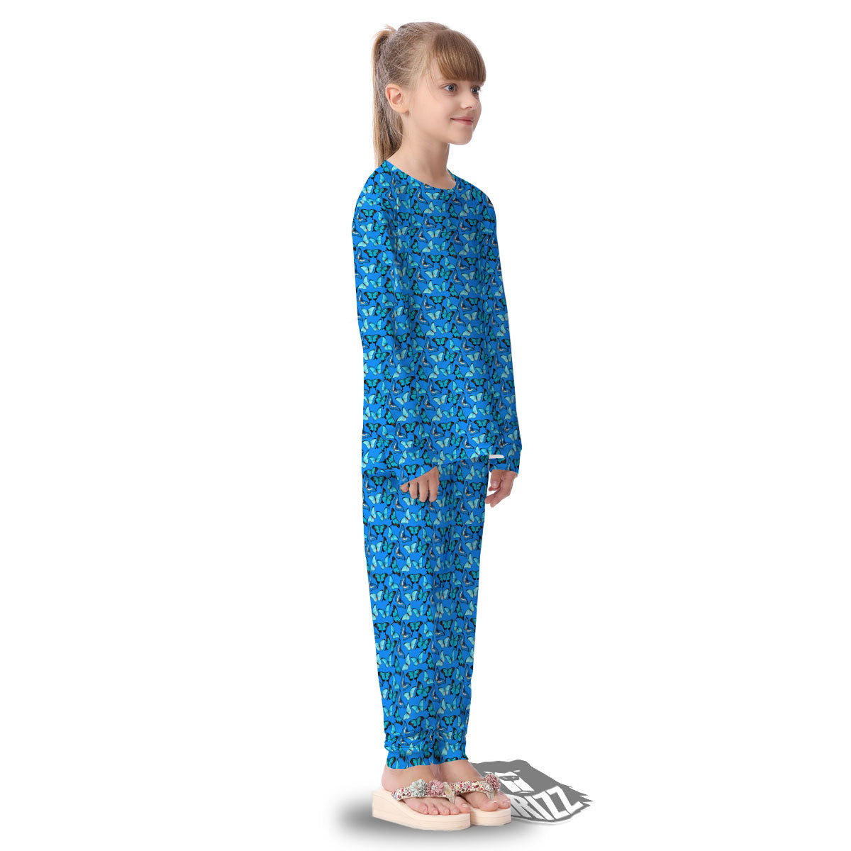 Butterfly Wings Blue Print Pattern Kid's Pajamas-grizzshop