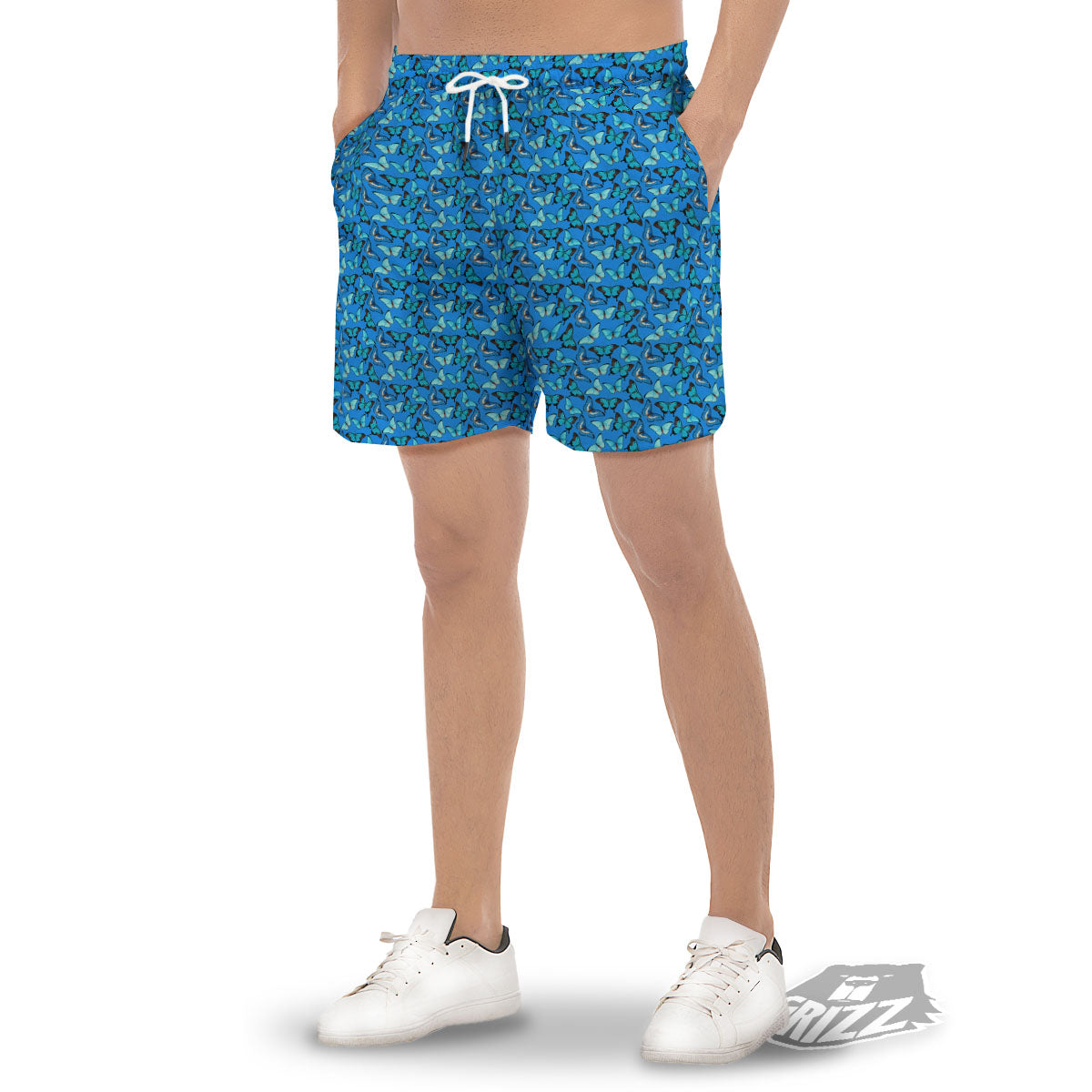 Butterfly Wings Blue Print Pattern Men's Gym Shorts-grizzshop