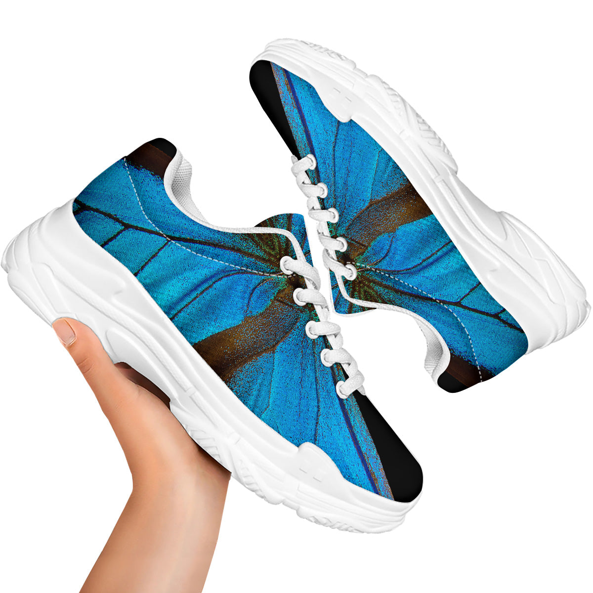 Butterfly Wings Blue Print White Chunky Shoes-grizzshop