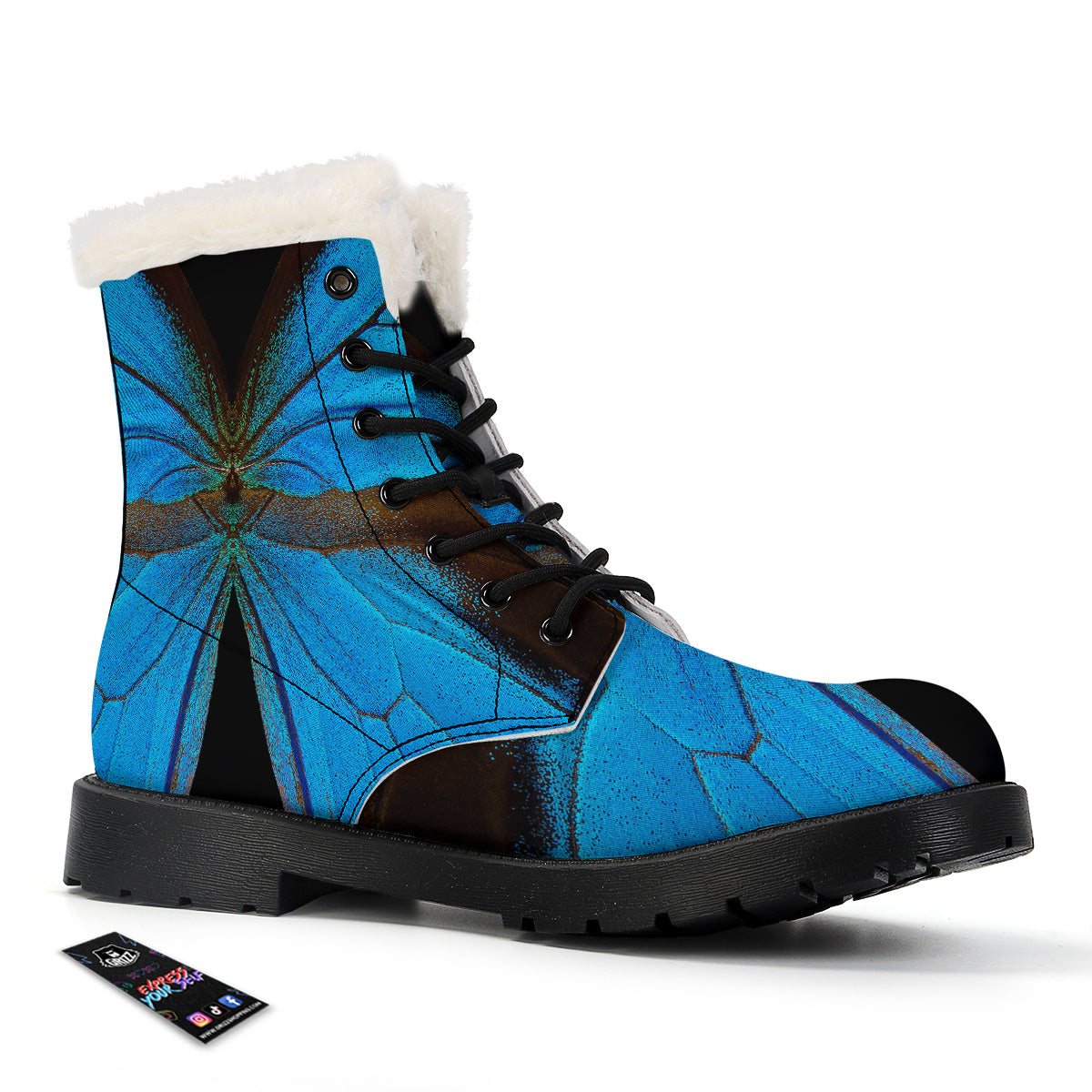 Butterfly Wings Blue Print Winter Boots-grizzshop