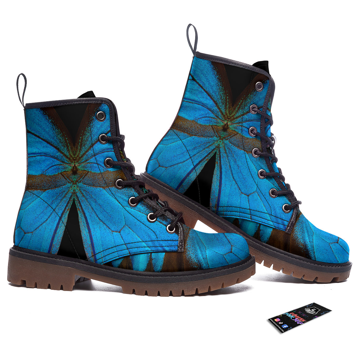 Butterfly Wings Blue Print Work Boots-grizzshop