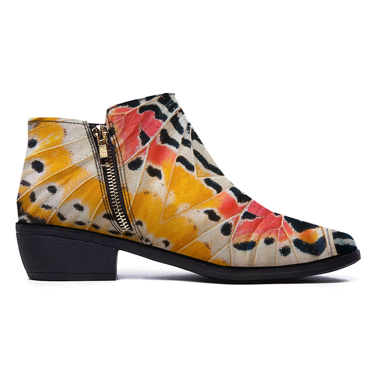 Butterfly Wings Orange Monarch Print Ankle Boots-grizzshop