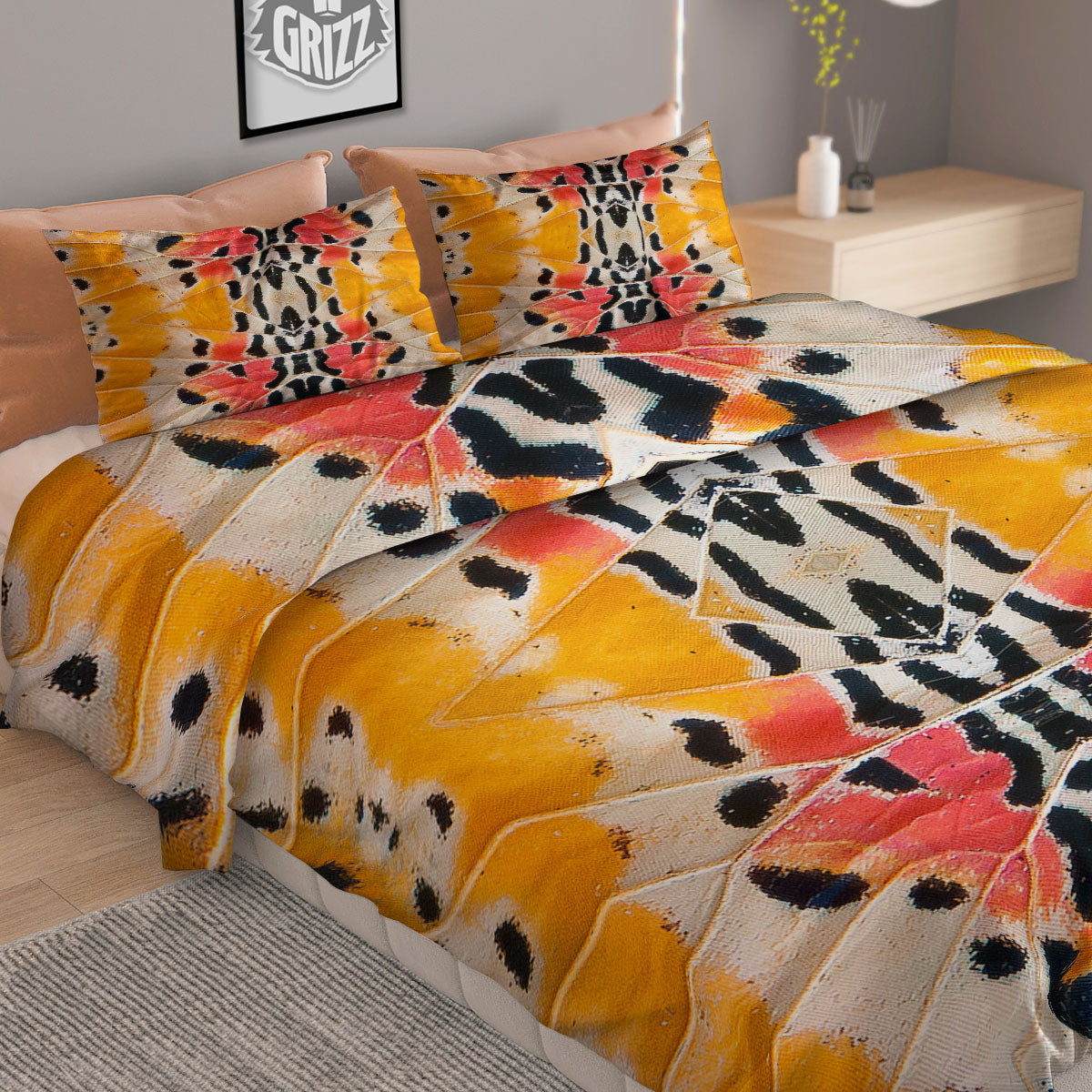 Butterfly Wings Orange Monarch Print Duvet Cover Bedding Set