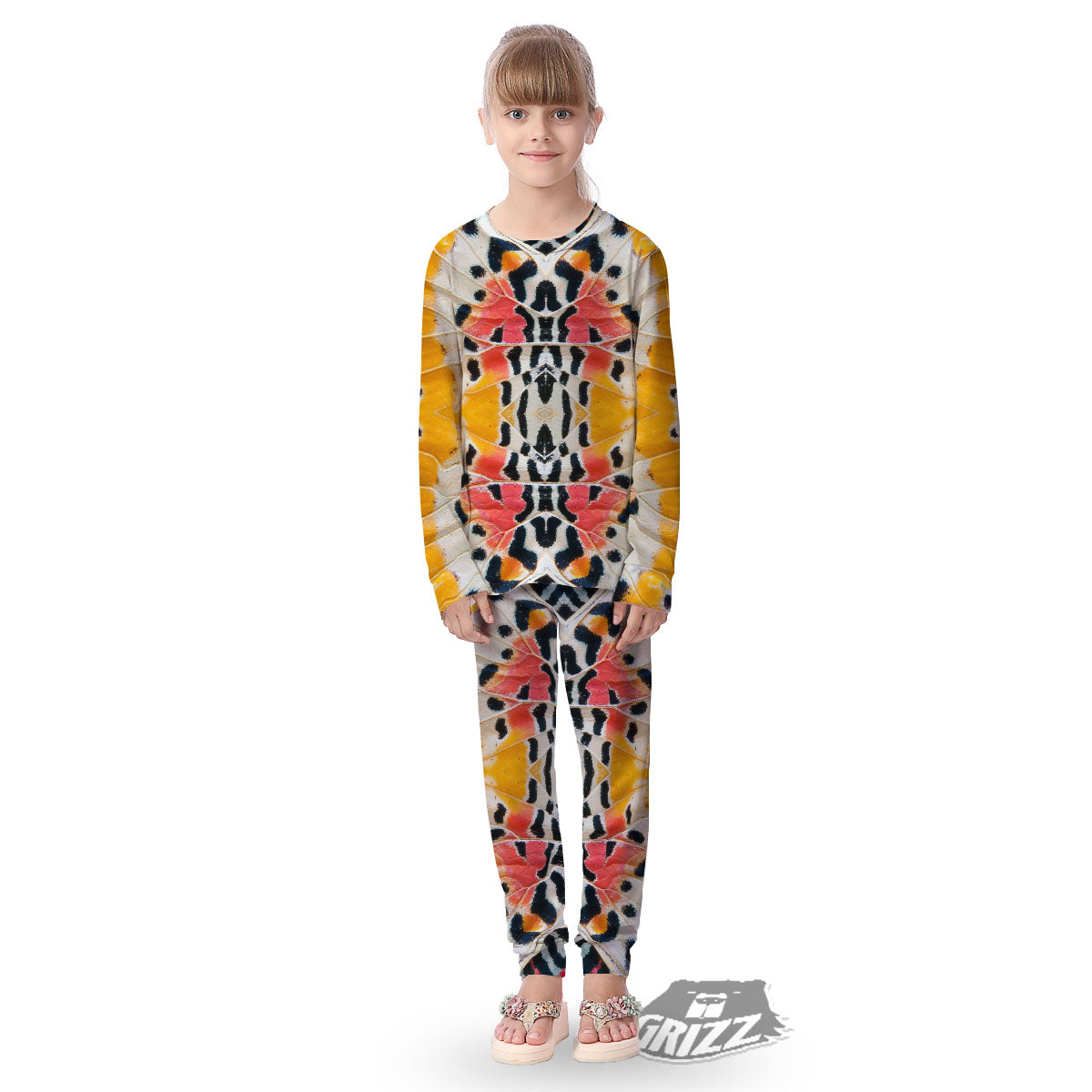 Butterfly Wings Orange Monarch Print Kid's Pajamas-grizzshop