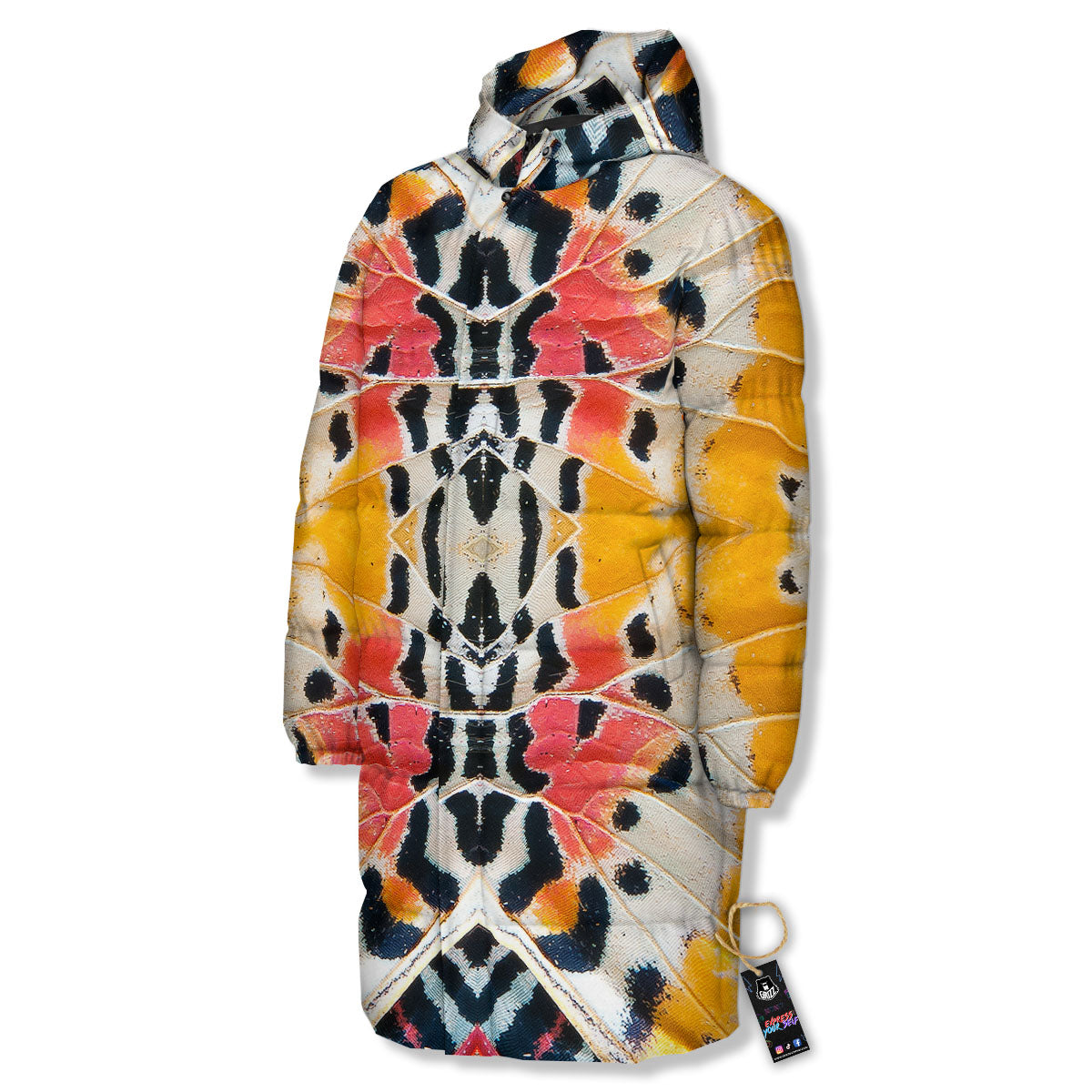 Butterfly Wings Orange Monarch Print Long Down Jacket-grizzshop
