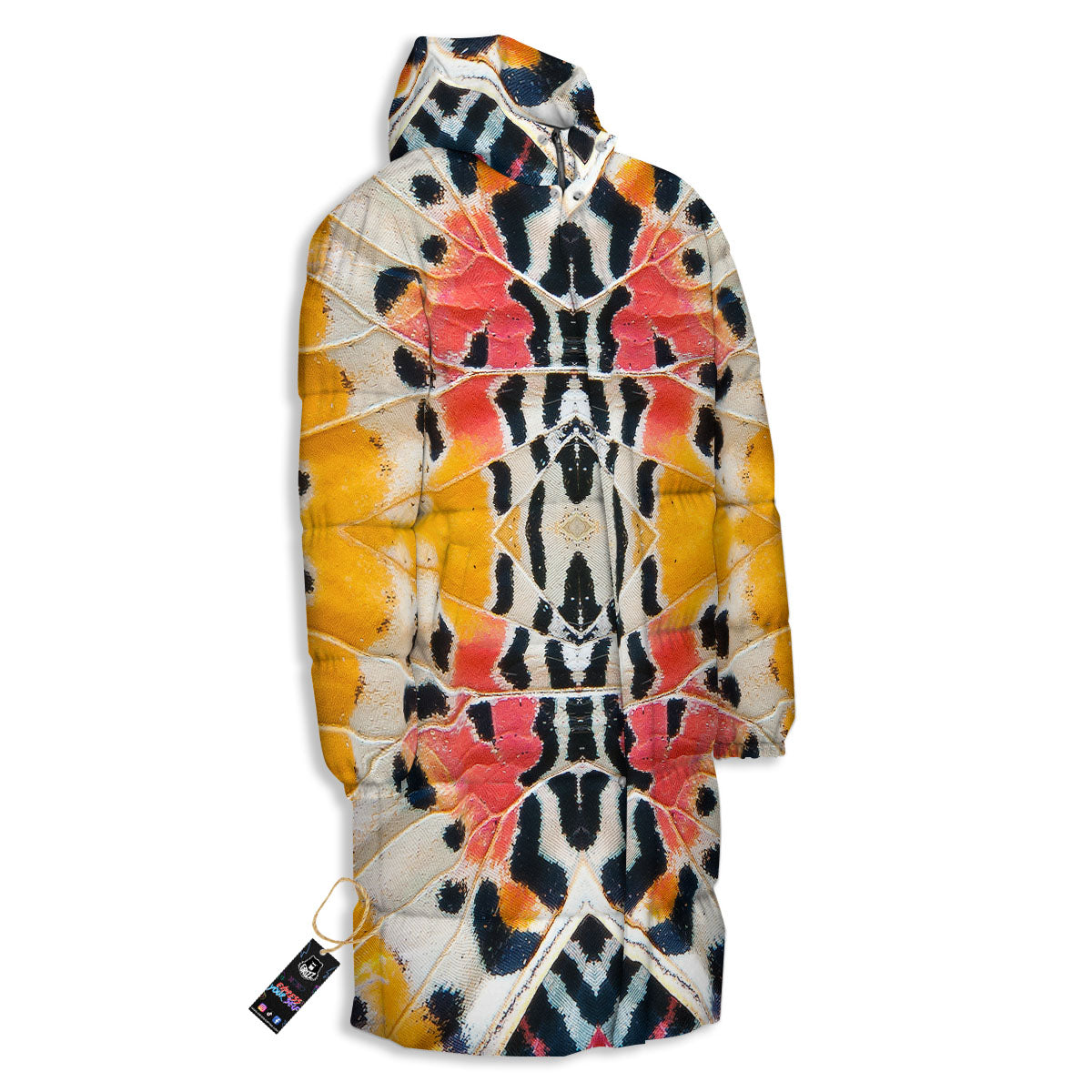 Butterfly Wings Orange Monarch Print Long Down Jacket-grizzshop
