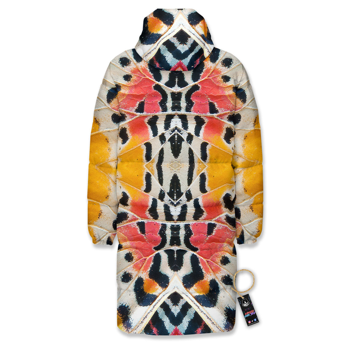 Butterfly Wings Orange Monarch Print Long Down Jacket-grizzshop