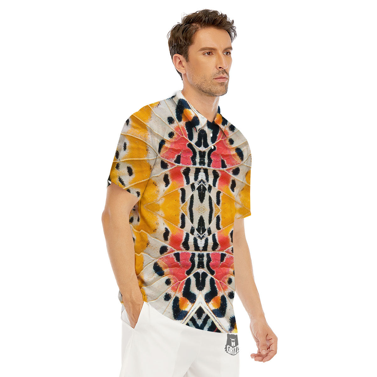 Butterfly Wings Orange Monarch Print Men's Golf Shirts-grizzshop
