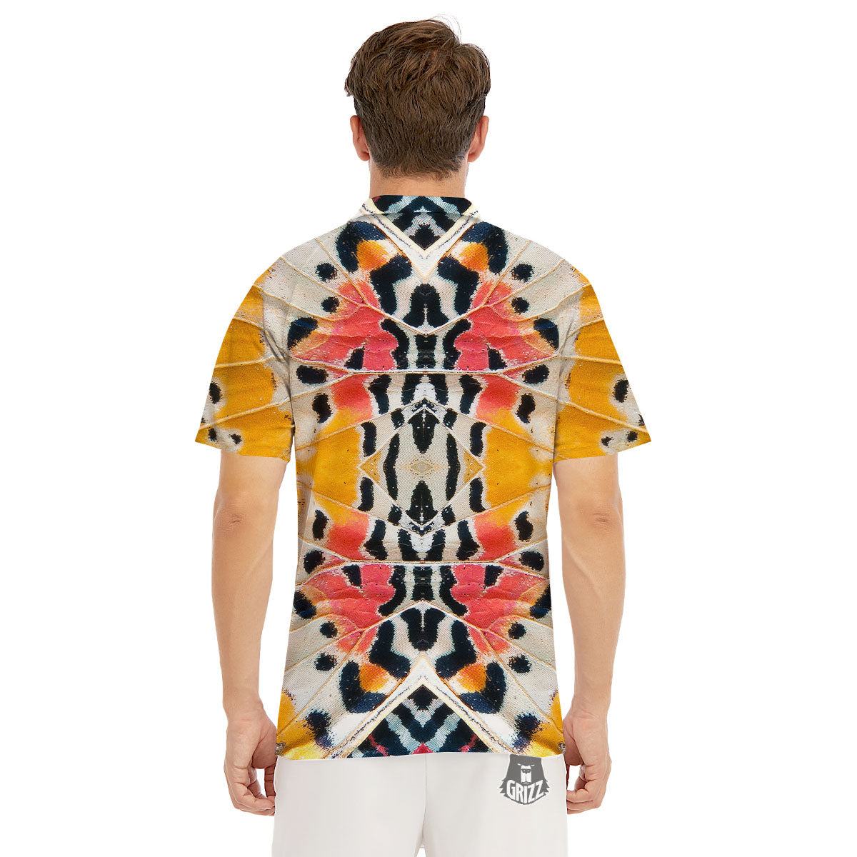 Butterfly Wings Orange Monarch Print Men's Golf Shirts-grizzshop