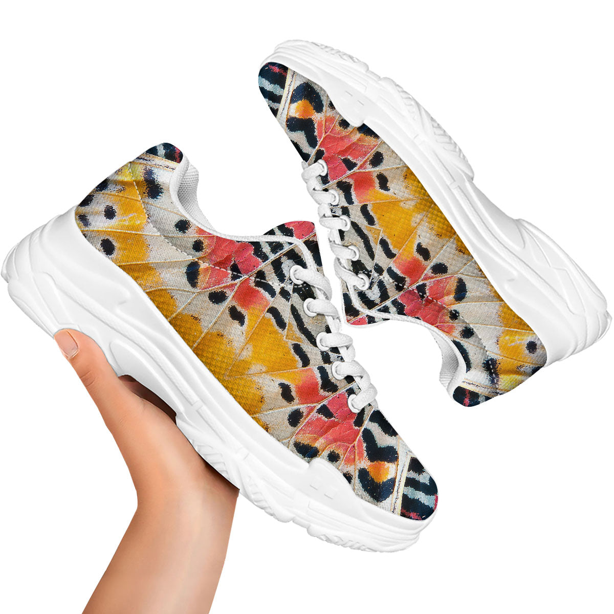 Butterfly Wings Orange Monarch Print White Chunky Shoes-grizzshop