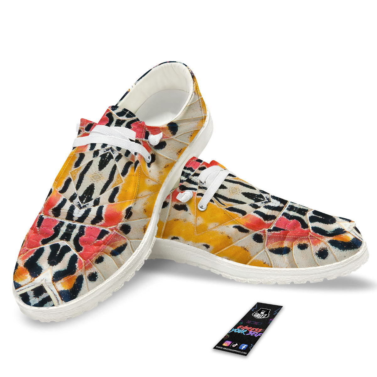 Butterfly Wings Orange Monarch Print White Loafers-grizzshop