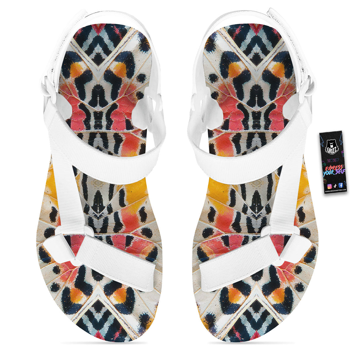 Butterfly Wings Orange Monarch Print White Open Toe Sandals-grizzshop